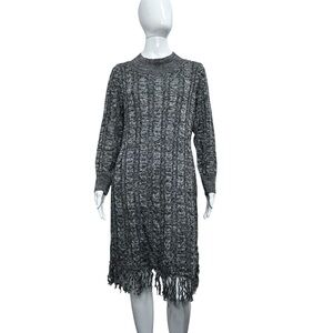 NWT Soft Surroundings Neve Fringed Cable Sweater Dress Charcoal Grey  L